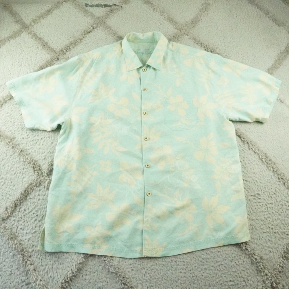 Tommy Bahama Hawaiian Button Up Shirt Mens XL Floral Tropical 100% Silk FLAW